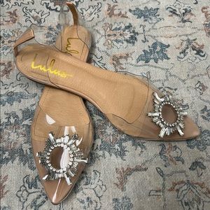Lulus Nude and Clear Rhinestone Flats